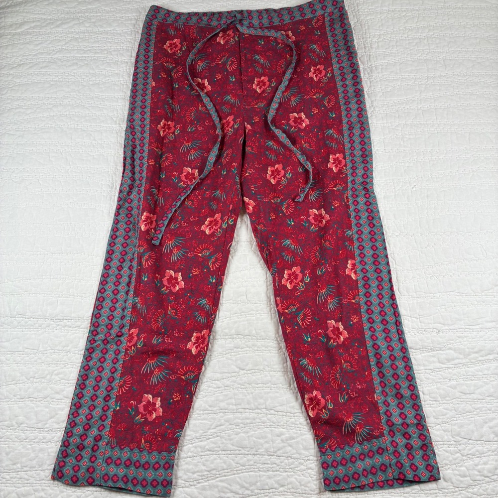 NWT Sundance Lola Pant M Red Floral Boho Drawstring Lounge Cottagecore Festival